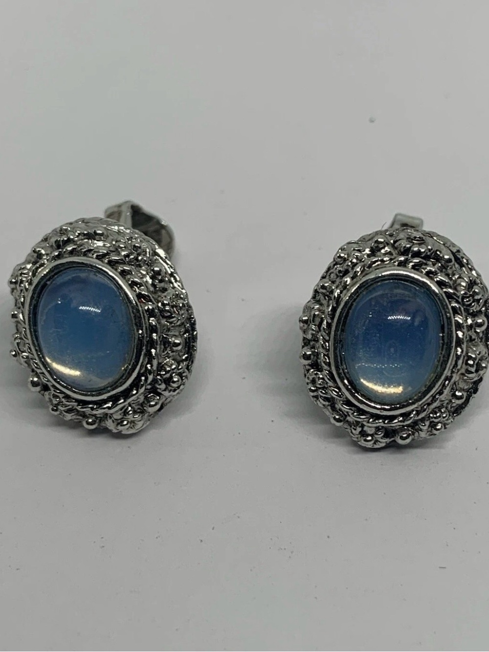 Glass Opalescent Clip On Earrings Silver Tone